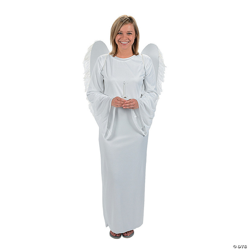 Adults Angel Costume with Angel Wings & Candle - Standard Image