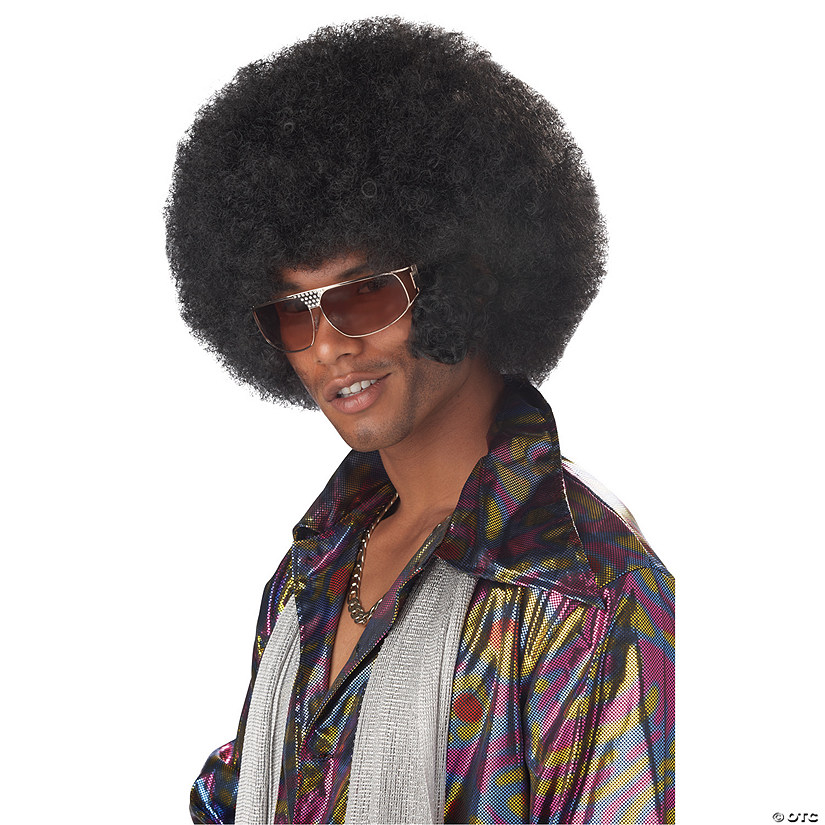 Adults Black Afro & Sideburns Wig Image
