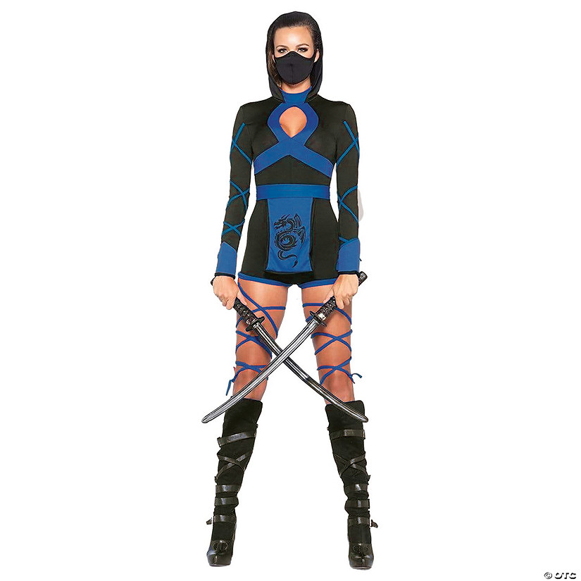 Adults Black &amp; Blue Ninja Costume Image
