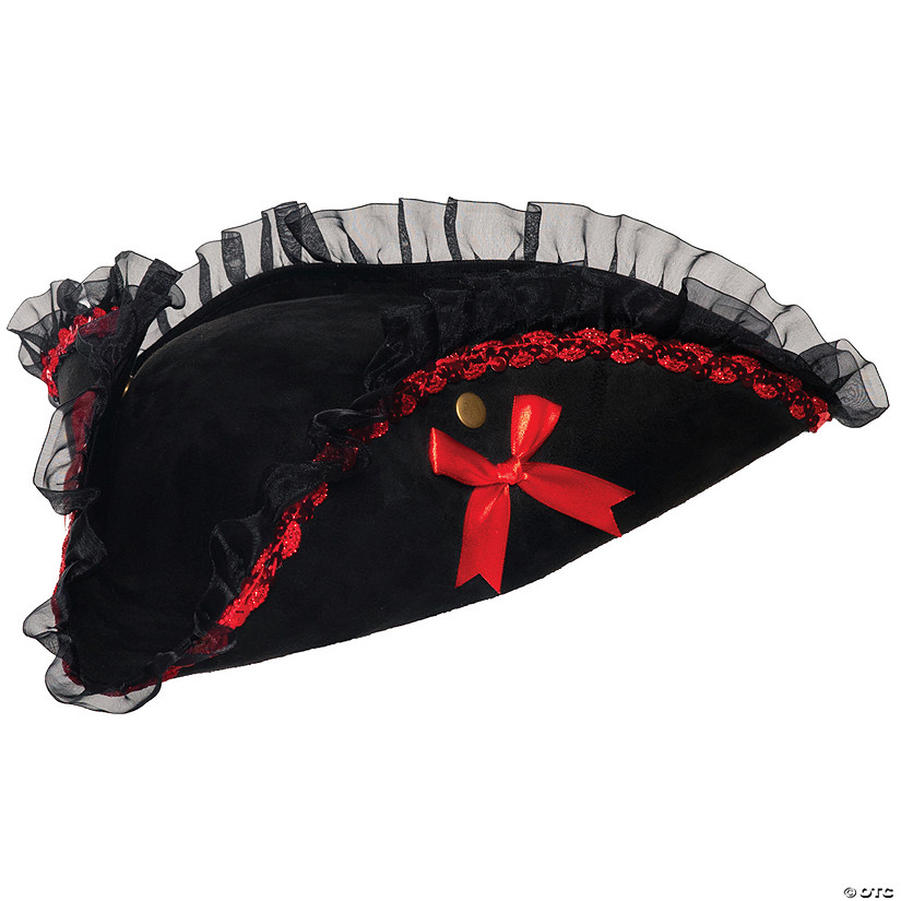 Adults Black & Red Tricorne Hat Image