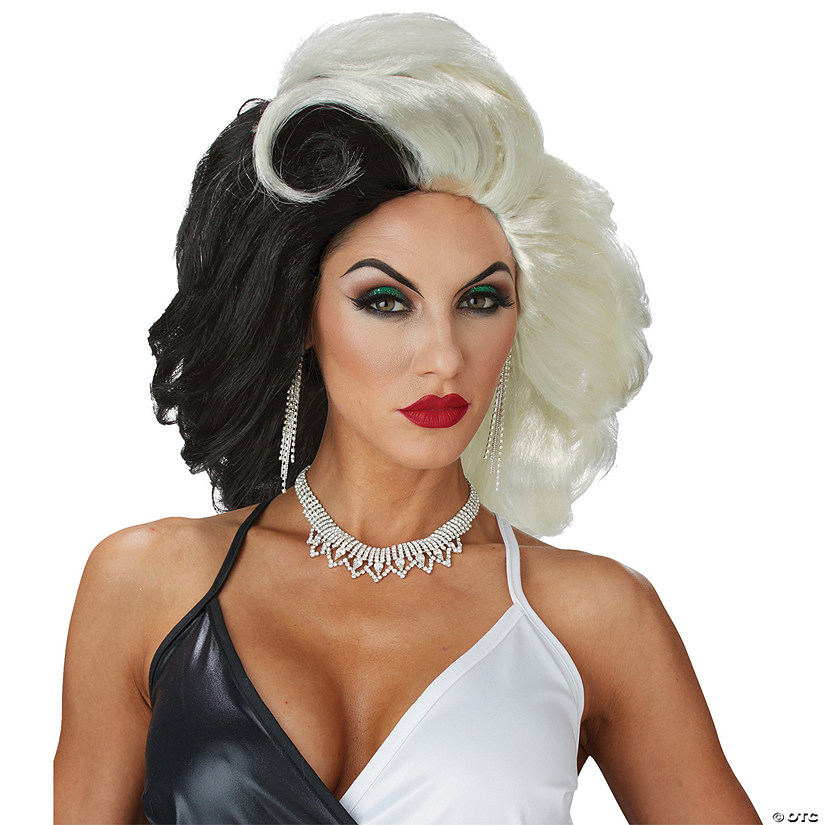 Adult's Black & White Cruel Diva Wig Image