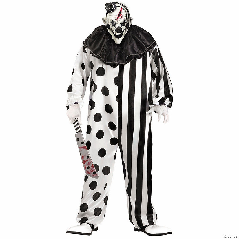Adults Black &amp; White Killer Clown Costume with Mask - One Size Image