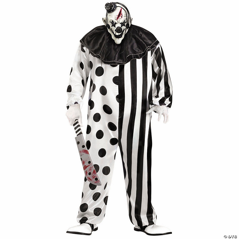 Adults Black & White Killer Clown Costume with Mask - Plus Size Image