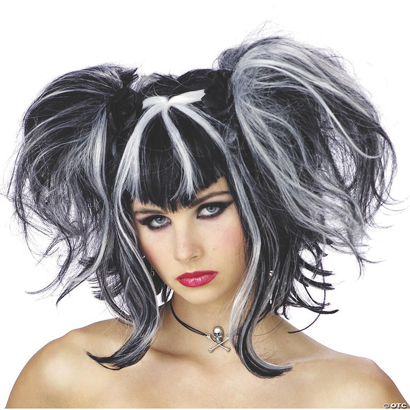 Adults Black &amp; White Long Fairy Wig Image