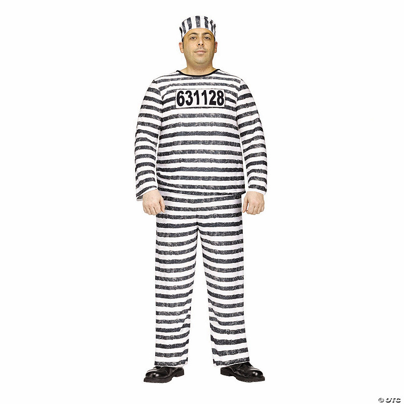 Adults Black &amp; White Polyester Jailbird Costume - Plus Size Image