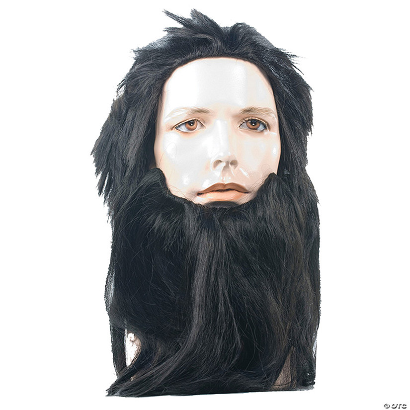 Adults Black Cave Man Wig And Beard Set Image