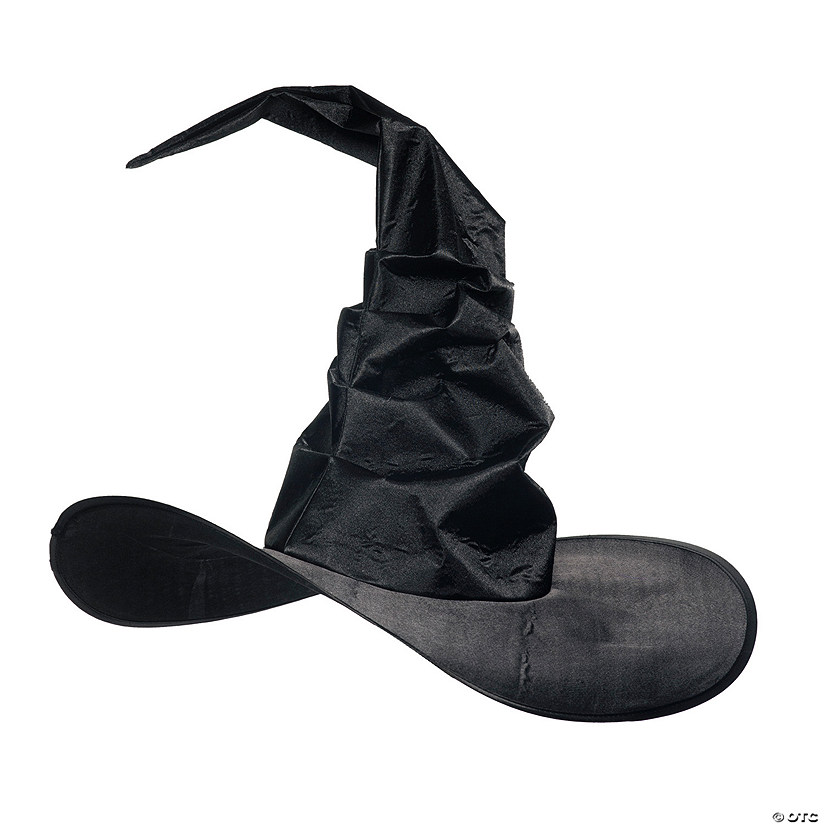 Adults Black Curved &amp; Ruched Witch Hat Image