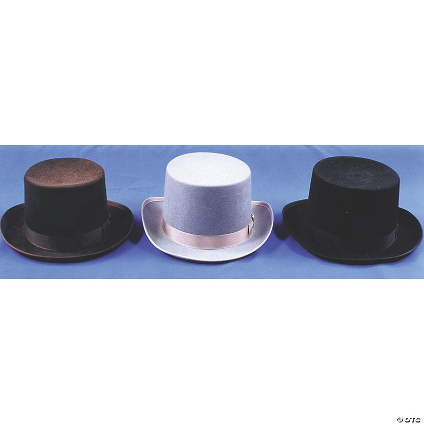 Adult's Black Felt Top Hat with Hatband - Large Image