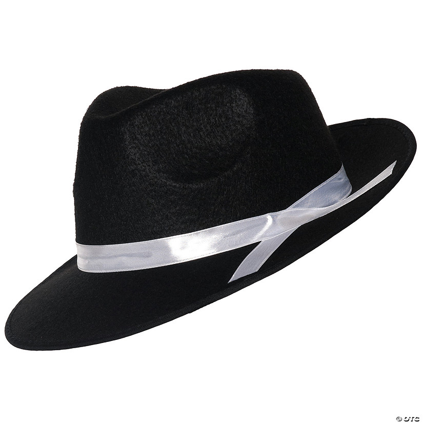 Adults Black Gangster Hat with White Hatband Image