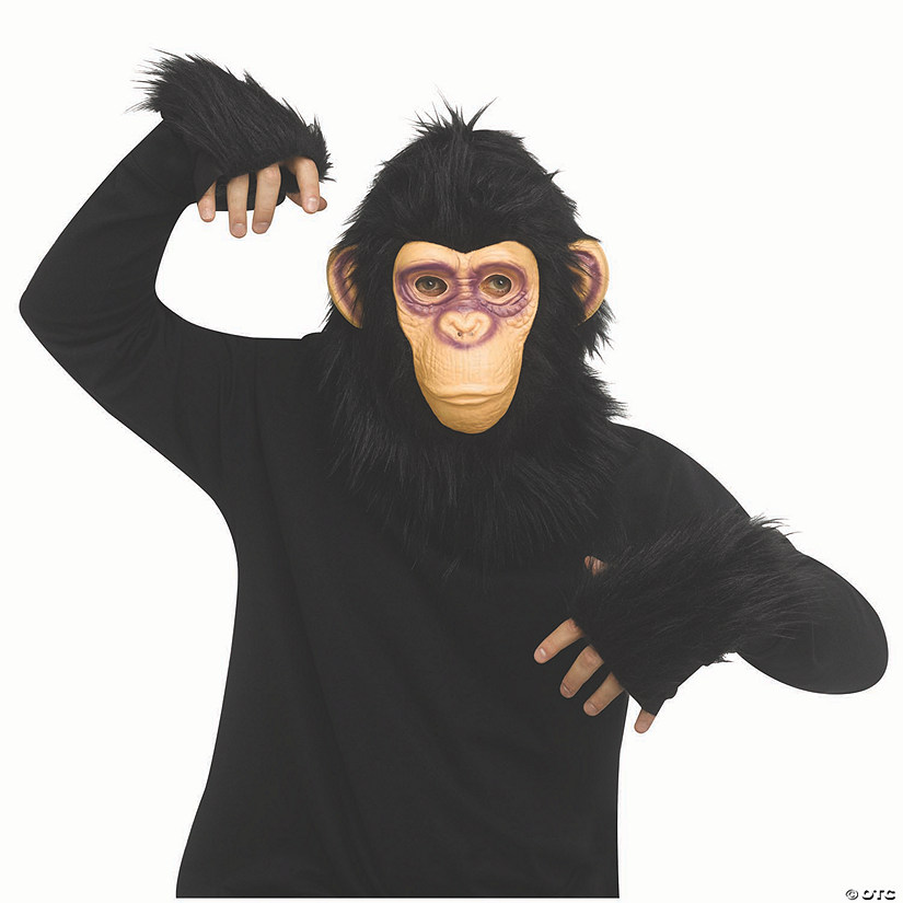 Adults Black Monkey Mask &amp; Black Fingerless Gloves Costume Accessory Image