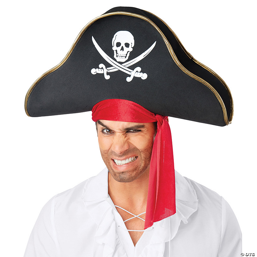Adults Black Pirate Hat with Jolly Roger Image