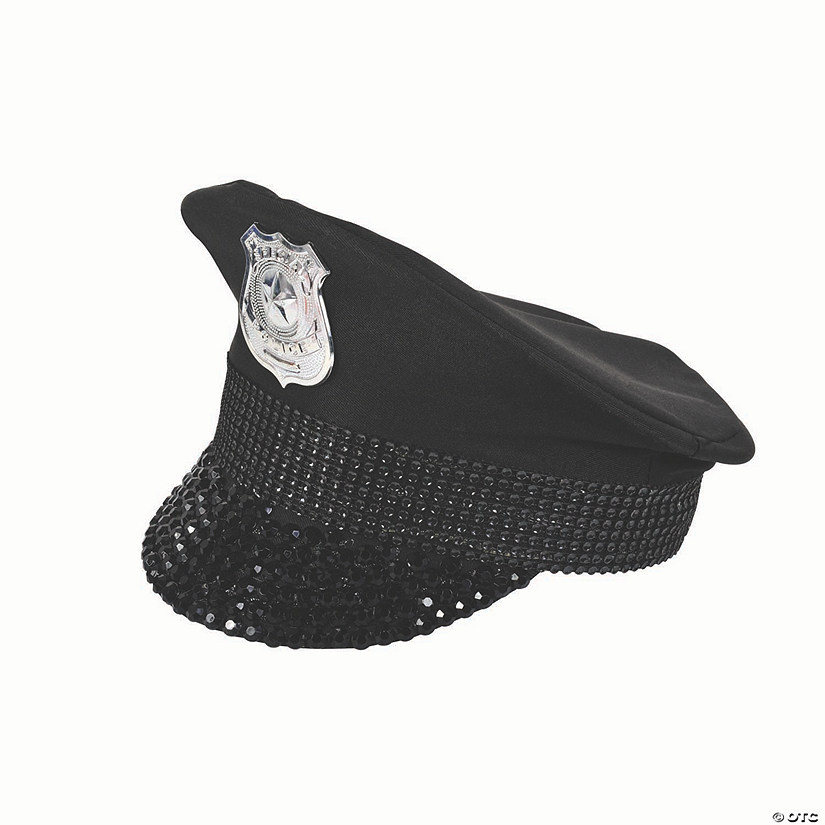 Adults Black Police Hat with Rhinestones Costume Accessory Image