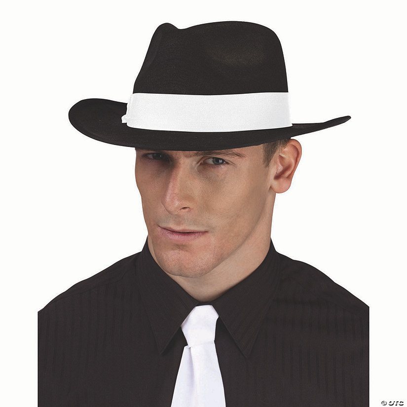 Adults Black Polyester Fedora Hat with White Ribbon Costume Accessory Image