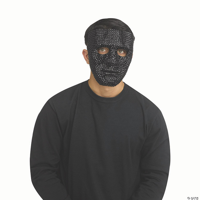 Adults Black Rhinestone Bling Plastic Full Mask - One Size Image