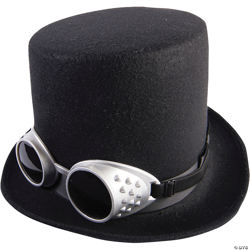 Adult's Black Steampunk Hat with Silver Goggles Image