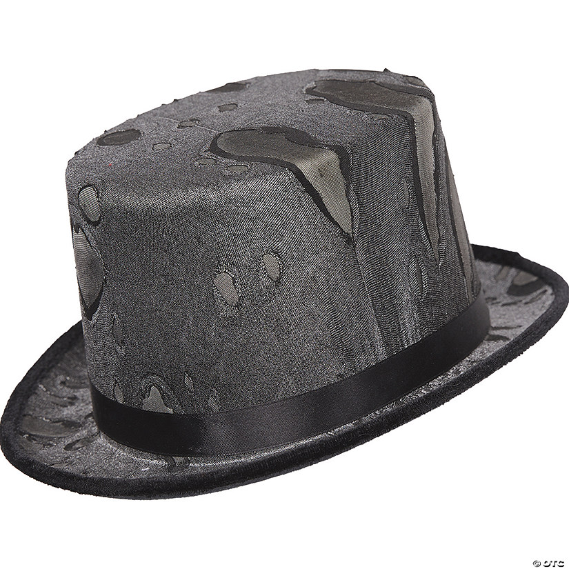 Adults Black Tattered Top Hat Image