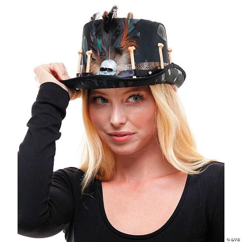 Adults Black Top Hat with Voodoo Skull Image