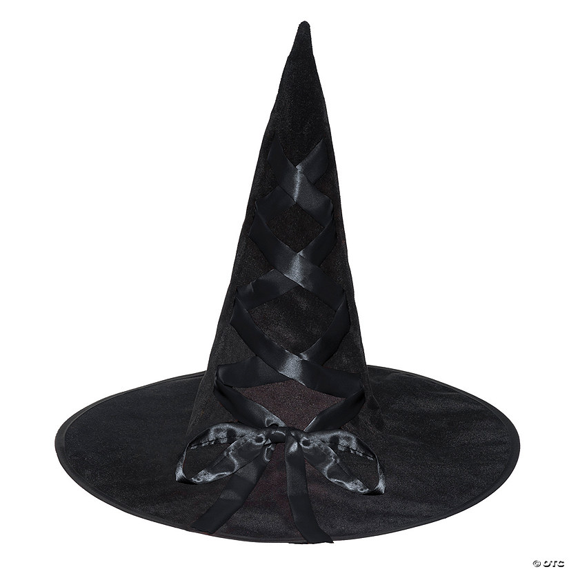 Adults Black Witch Hat with Black Satin Ribbon Image