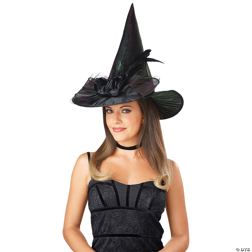 Adults Black Witch Hat with Bow & Feather Image