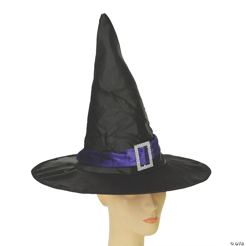 Adults Black Witch Hat with Purple Hatband &amp; Silver Buckle Image