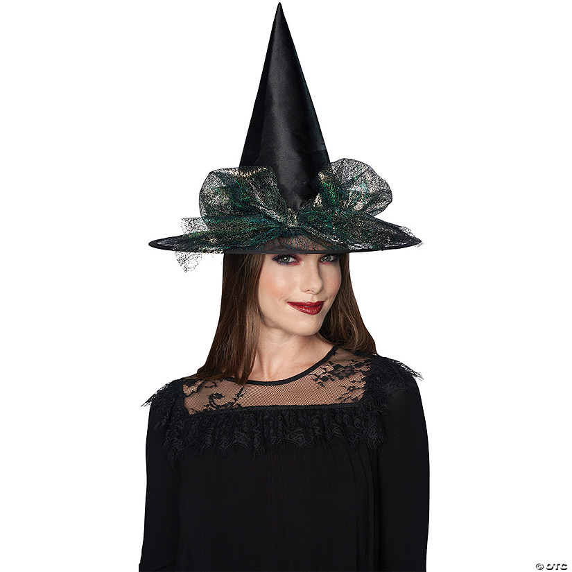 Adults Black Witch Hat with Tulle Bow Image