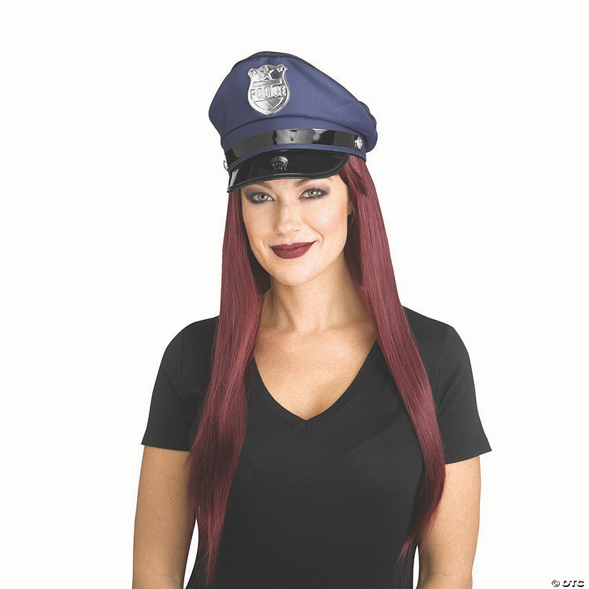 Adults Blue, Black & Silver Polyester Police Hat Costume Accessory Image