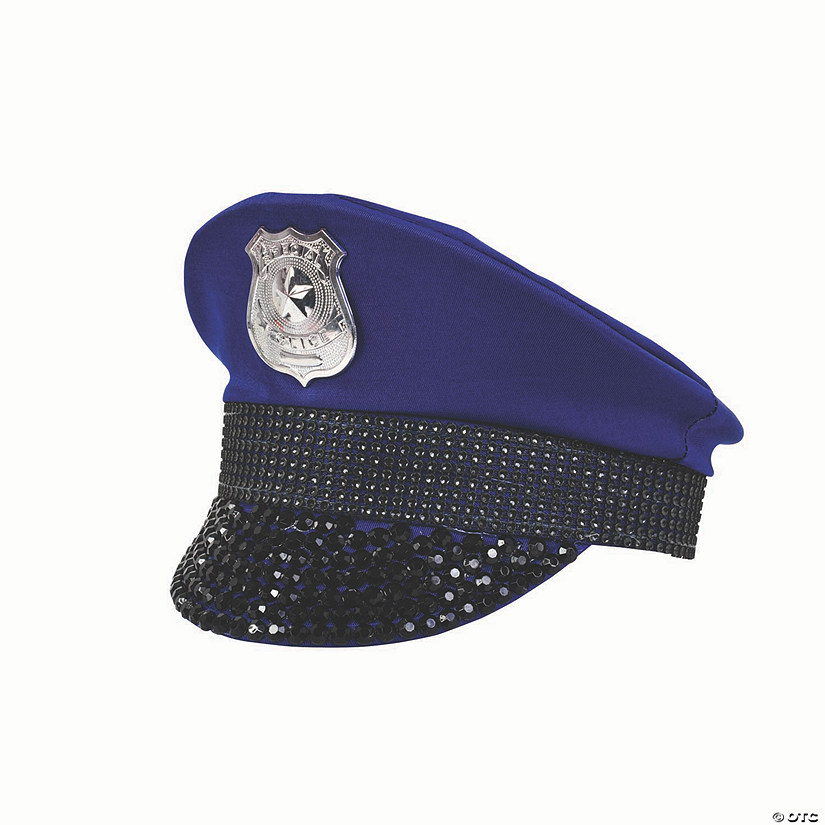 Adults Blue Police Hat with Rhinestones Costume Accessory Image