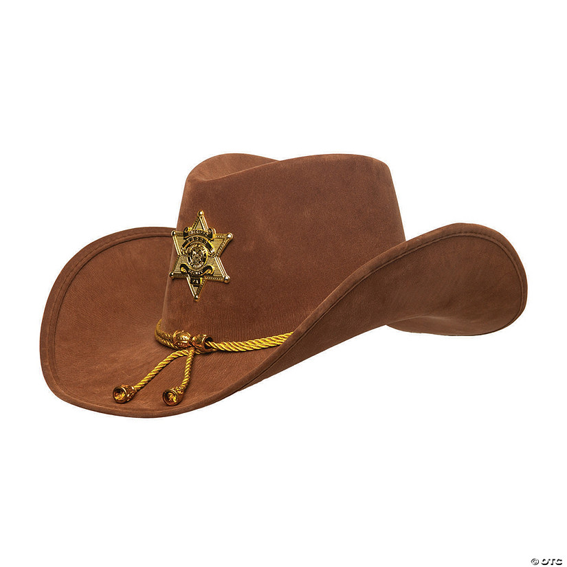 Adults Brown Cowboy Sheriff Hat with Badge Image