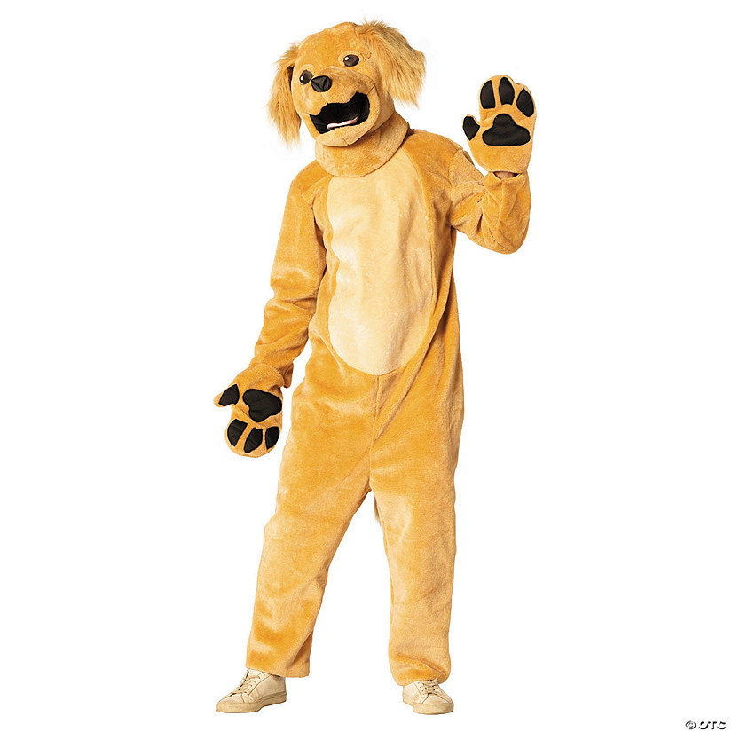Adults Brown Dog Jumpsuit Costume with Mask &amp; Paws - One Size Image