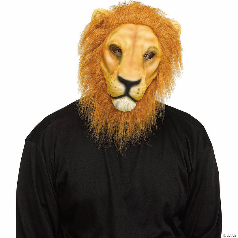 Adults Brown Lion Full Face Mask with Fur Image