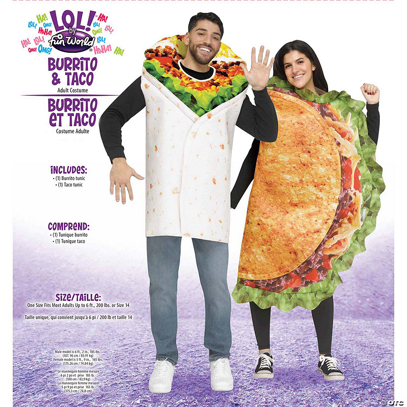 Adults Burrito &amp; Taco Tunic Couples Costume - One Size Image