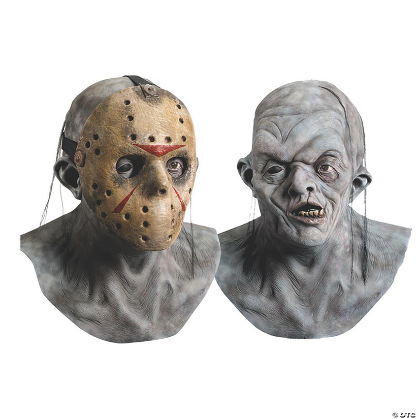 Adult's Deluxe Friday the 13th Jason Voorhees Head Mask with Detachable Hockey Mask Image