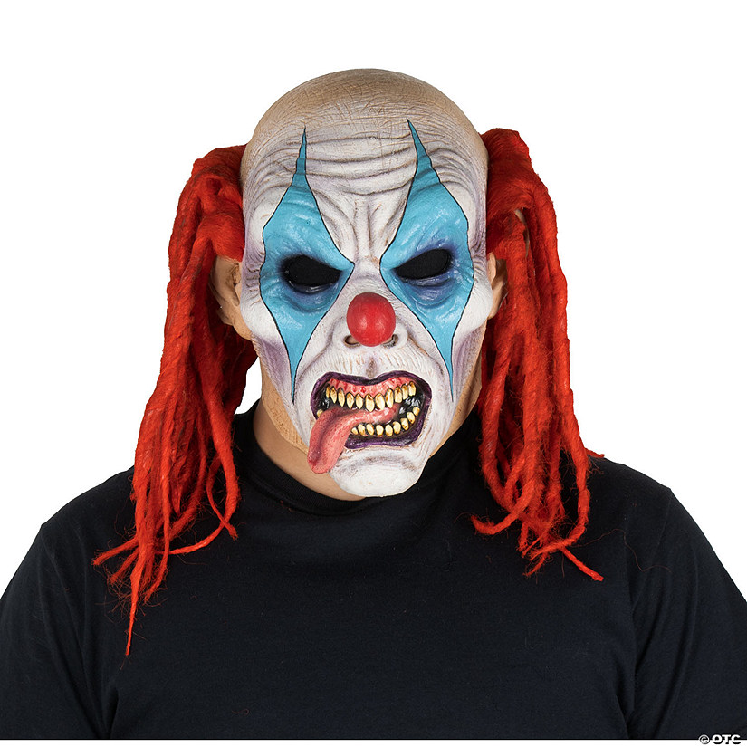 Adults Deluxe Kill the Clowns Crazy Clown Latex Mask with Hair - One Size Image