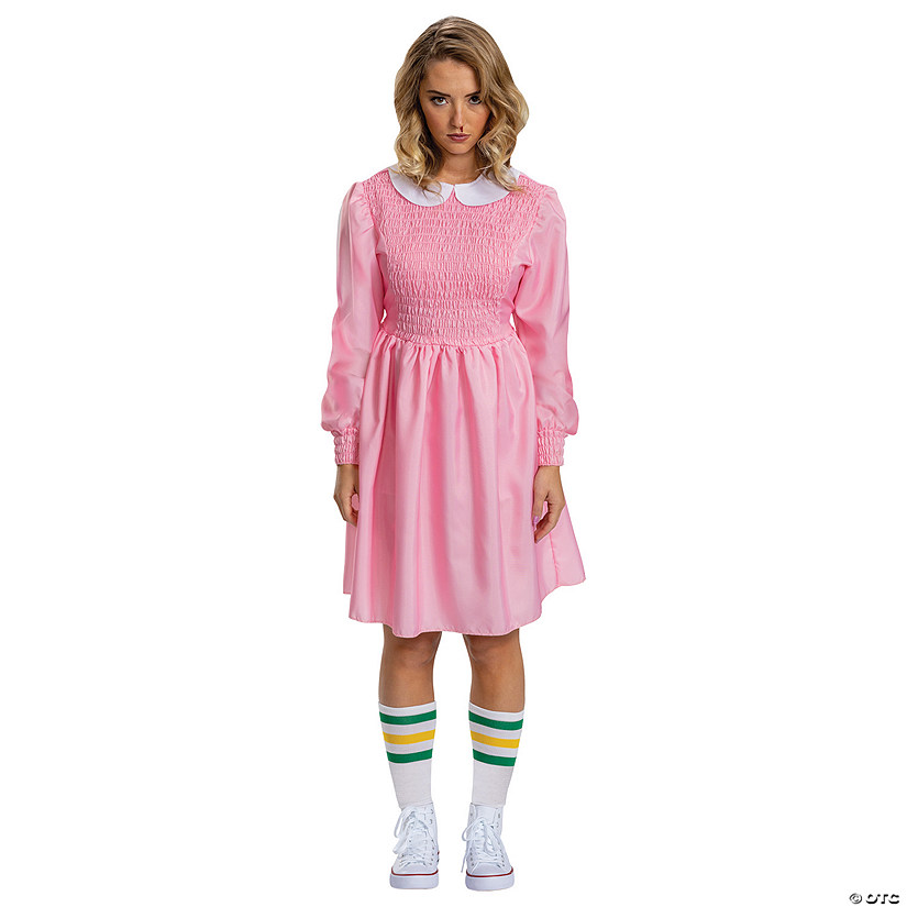 Adults Deluxe Stranger Things Eleven Pink Dress Costume Image