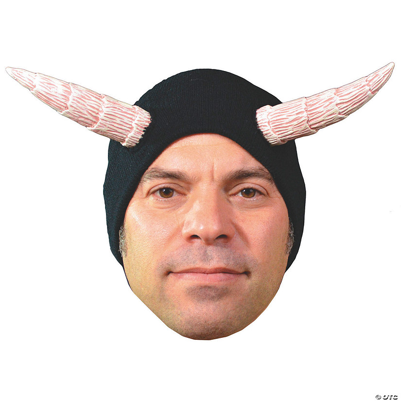 Adults Devil&amp;#8217;s Cap Black Knit Hat with Horns - One Size Image