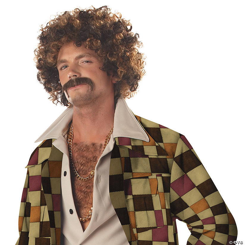 Adults Disco Dirtbag Wig &amp; Mustache Image