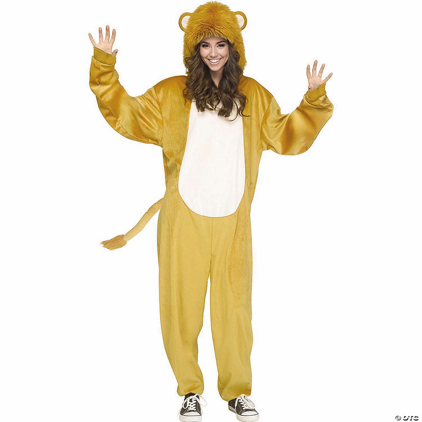 Adults E-Z Lion Hooded Jumpsuit Costume - One Size Image