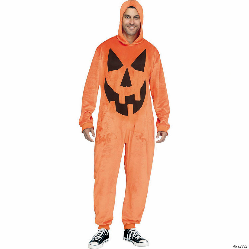 Adults E-Z Pumpkin Hooded Jumpsuit Costume - One Size Image