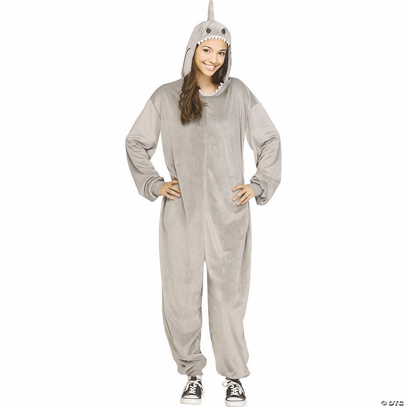 Adults E-Z Shark Hooded Jumpsuit Costume - One Size Image
