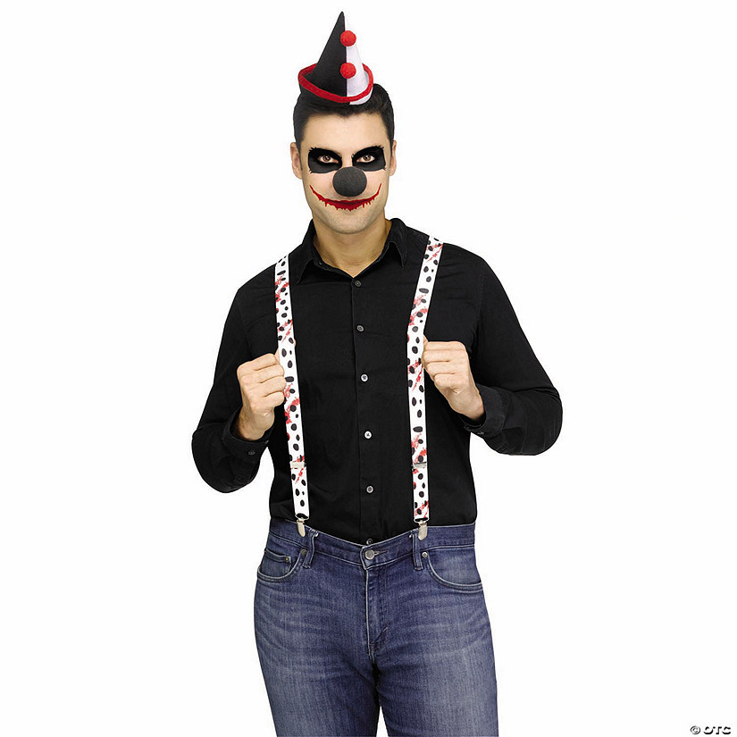 Adults Evil Clown Red, Black &amp; White Suspender Set Costume Accessories Image