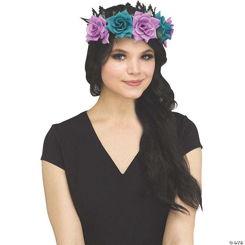 Adults Fantasy Fairy Floral Crown - Black and Purple Image