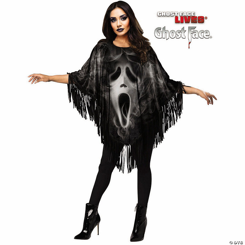 Adults Ghost Face&amp;#174; Black Poncho Costume with Fringe - One Size Image