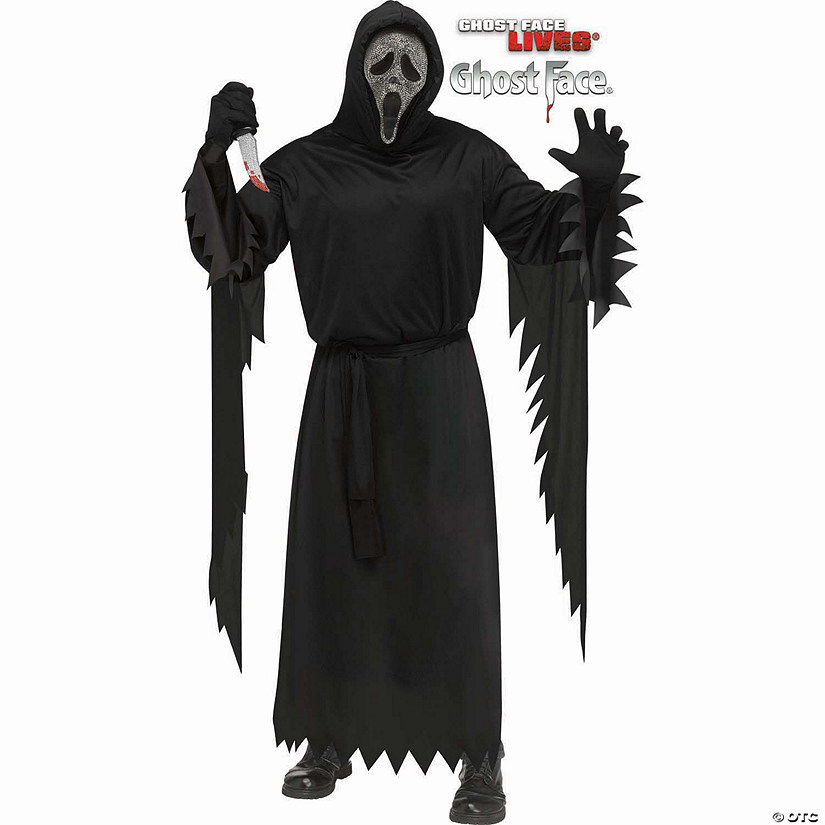 Adults Ghost Face<sup>&#174;</sup> Black Robe with Gun Powder Gray Mask Costume - Standard Image