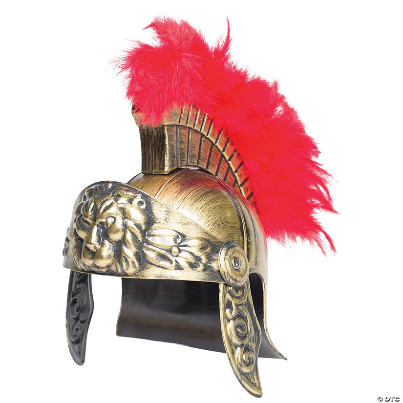 Adults Gold Gladiator Helmet with Lion & Red Plume Image