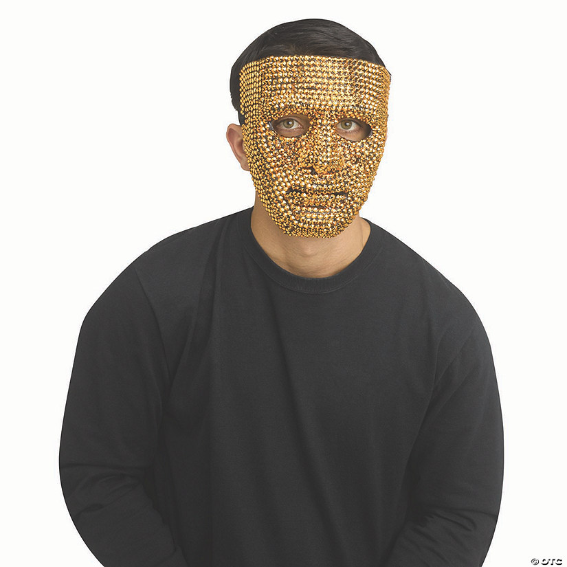 Adults Gold Rhinestone Bling Plastic Full Mask - One Size Image