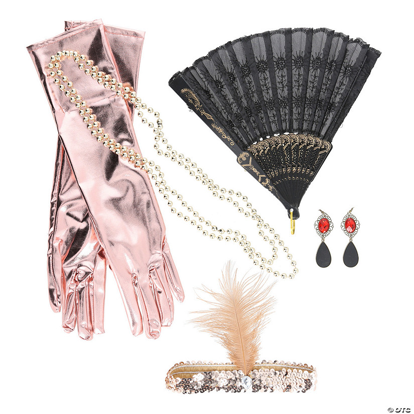 Adults Gold Roaring 20's Costume Accessory Kit - 6 Pc. Image