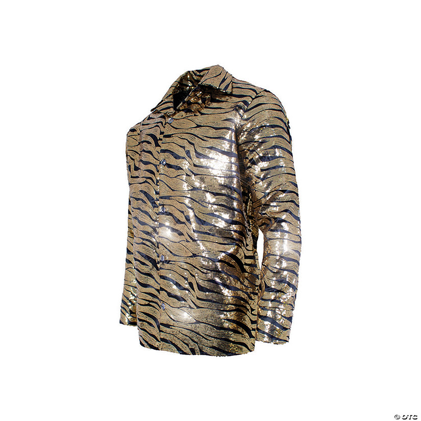 Adults Gold Sequin Tiger Shirt - Standard Image