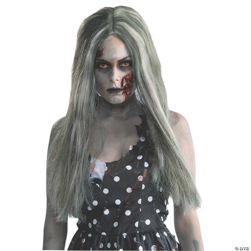 Adult's Gray & White Creepy Zombie Wig Image