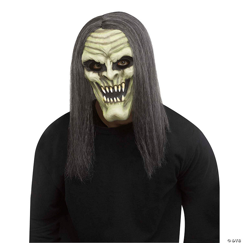 Adults Green Demon Vampire Full Mask with Gray Hair - One Size Image