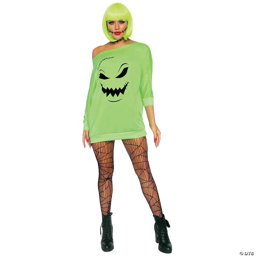 Adults Green Spooky Jersey Dress - Extra Large Image